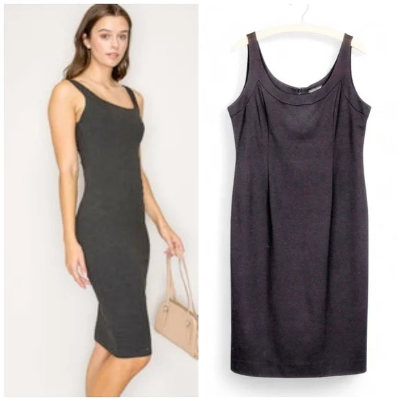EILEEN FISHER Dress Charcoal Grey Ponte Knit Sleeveless Scoop Sheeth  Business ML